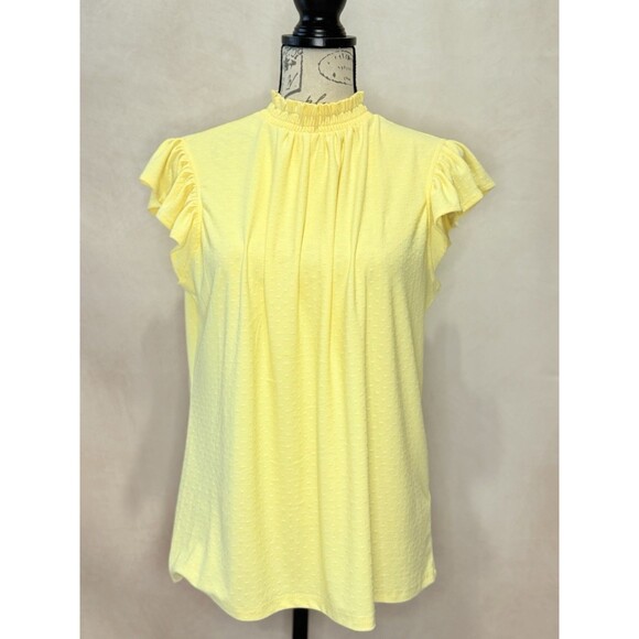 Rio & Rian Yellow Flutter Sleeve Mock Neck Blouse - Picture 1 of 5
